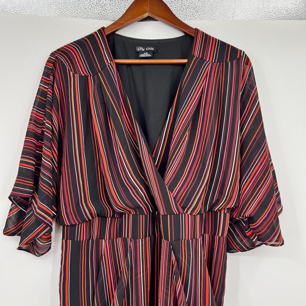 City Chic Amber Faux Wrap Dress Striped Batwing striped plus size small / 16 - Picture 6 of 9